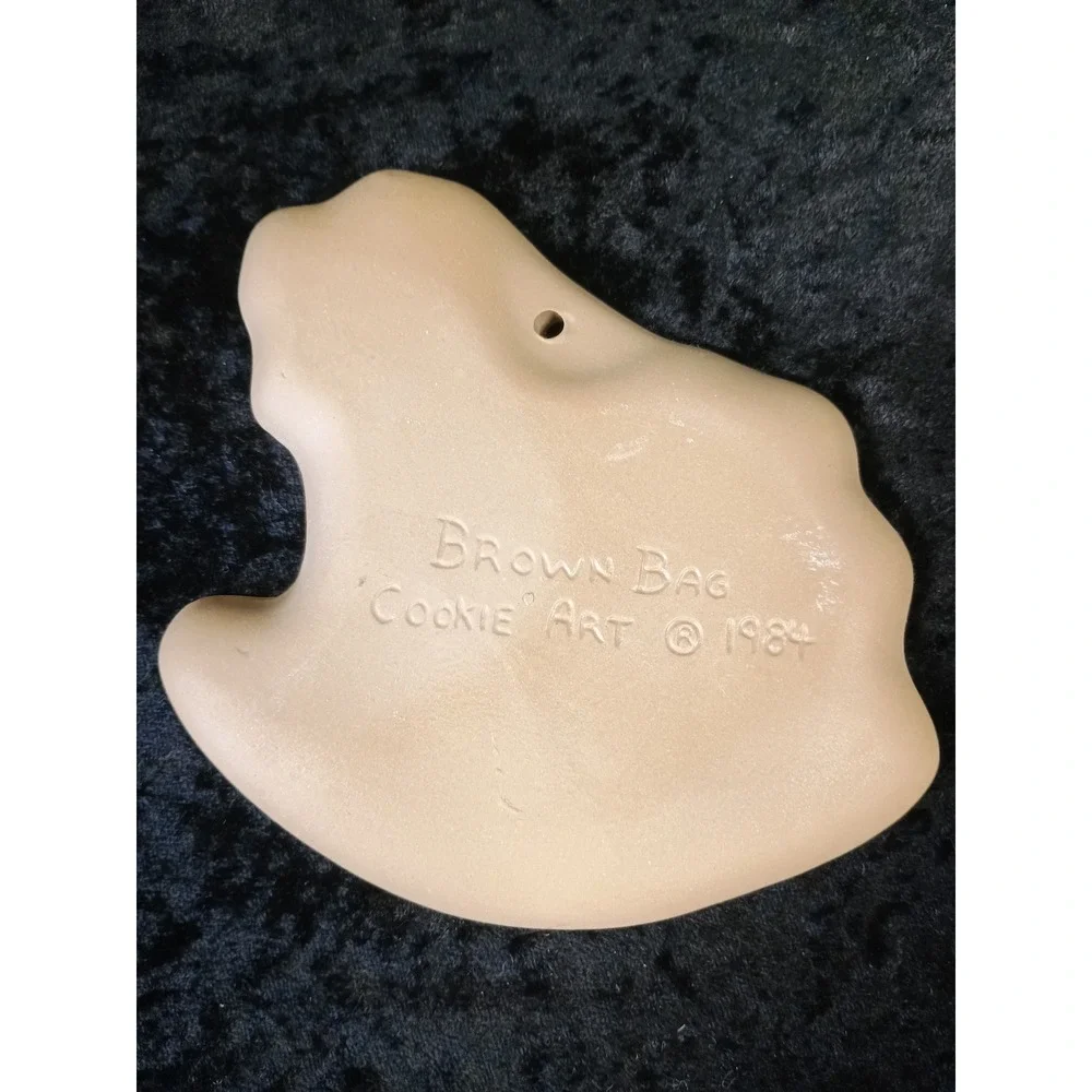 Vintage Brown Bag Cookie Art 1984 Rocking Horse Stoneware Mold Tan Ceramic Decor